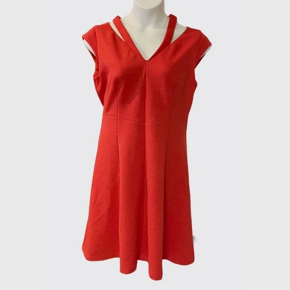 Adrianna Papell Scuba Crepe Vermilion Red Mid-Weight Party Dress - Picture 4 of 6